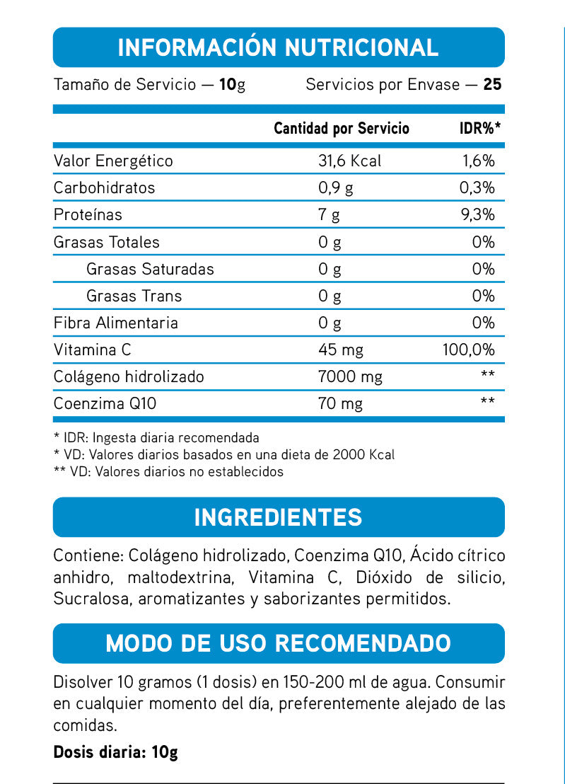 COLÁGENO HIDROLIZADO + Q10 + VITAMINA C 250G