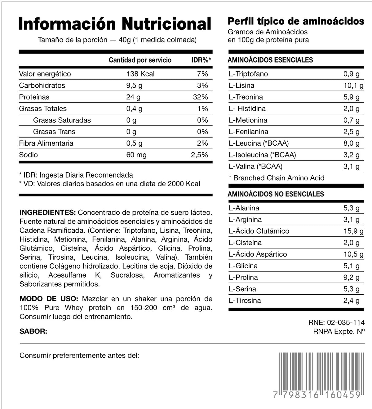 100% PURE WHEY PROTEIN ENVASE 2LBS